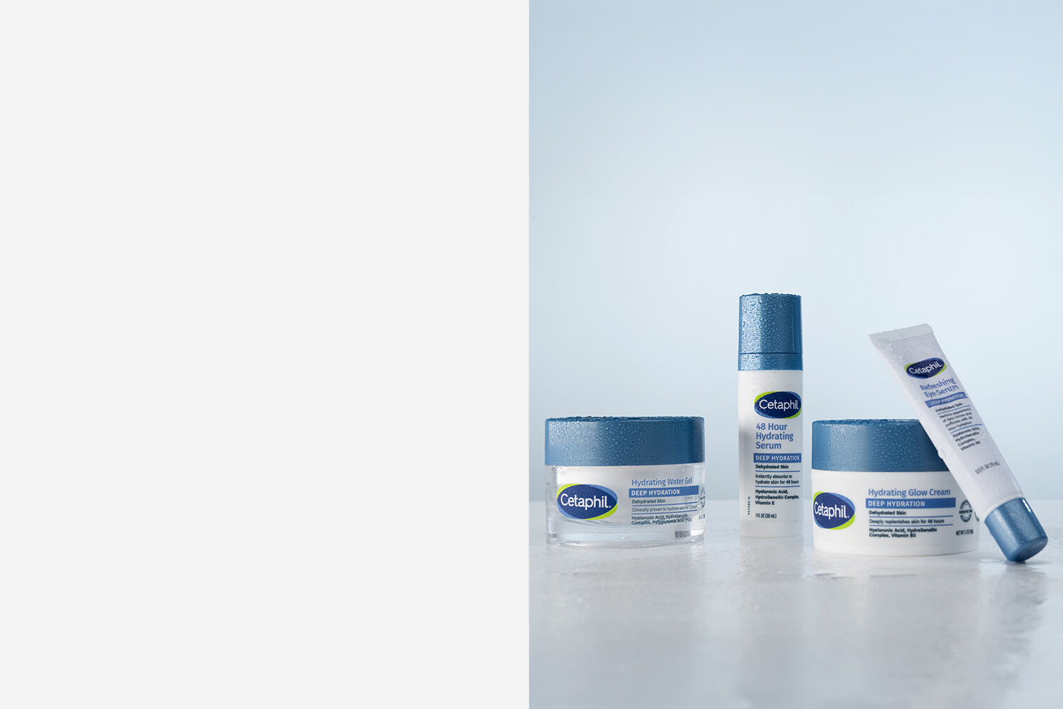 cetaphil deep hydration skincare products on counter