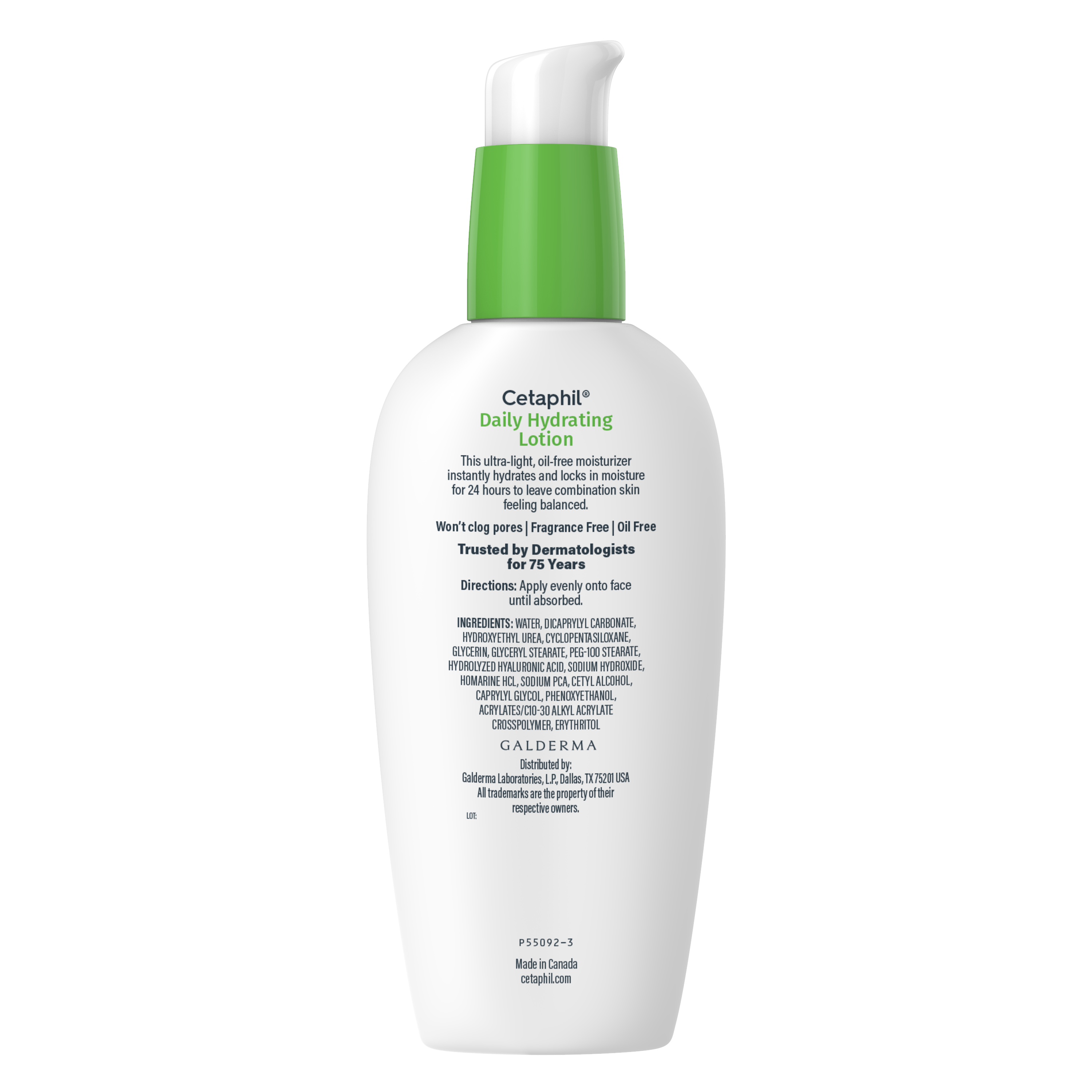 Daily Oil Free Hydrating Lotion - Back of Bottle
